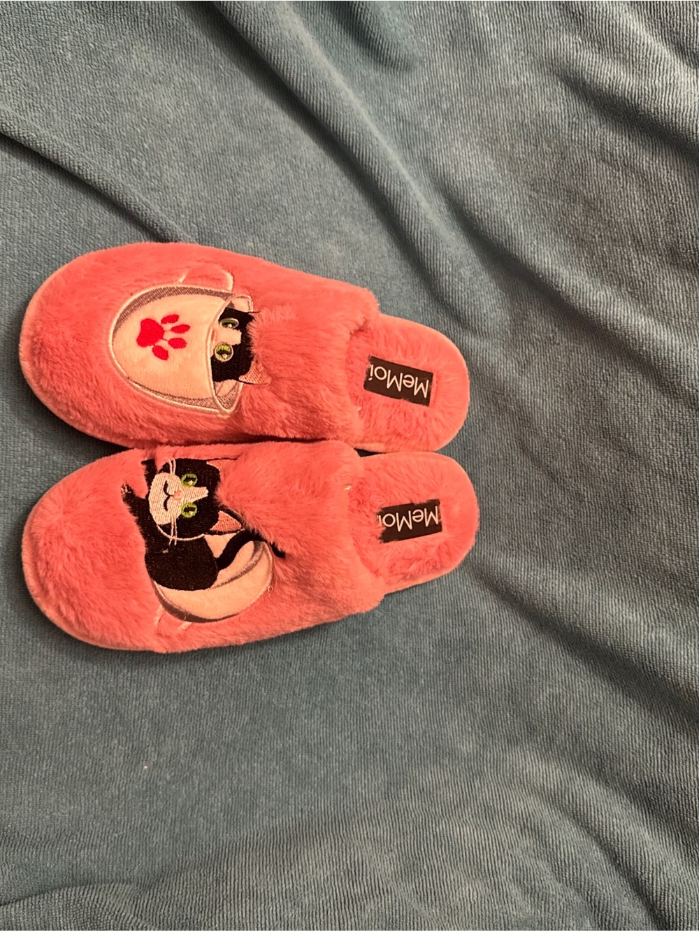 MeMoi Coral Pink Fuzzy Cat Slippers